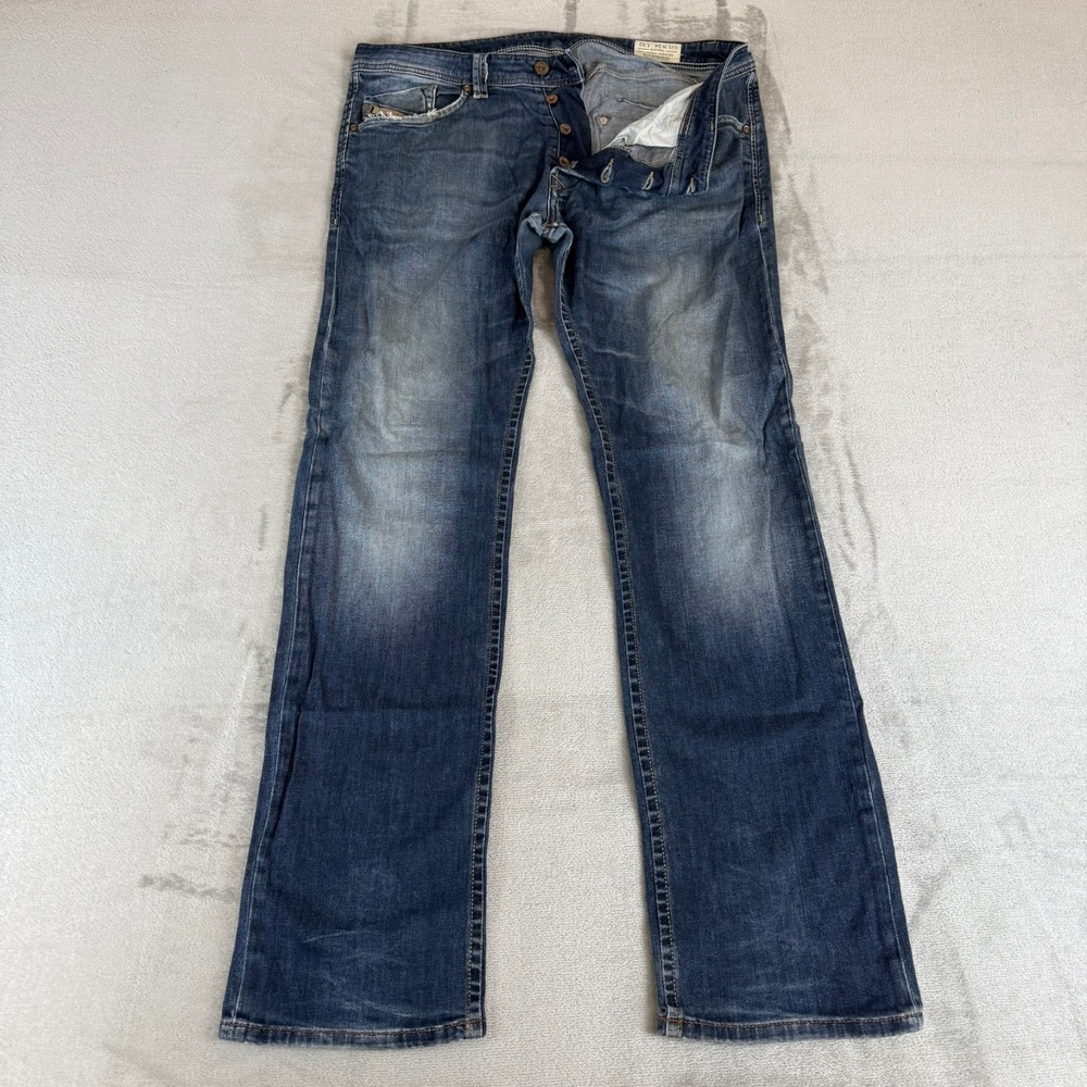 Diesel Darron Slim Tapered Jeans Mens 34x32 Blue Distressed Button Fly Stretch